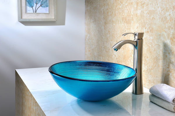 Enti Series Deco-Glass Vessel Sink in Lustrous Blue - Luxe Bathroom Vanities