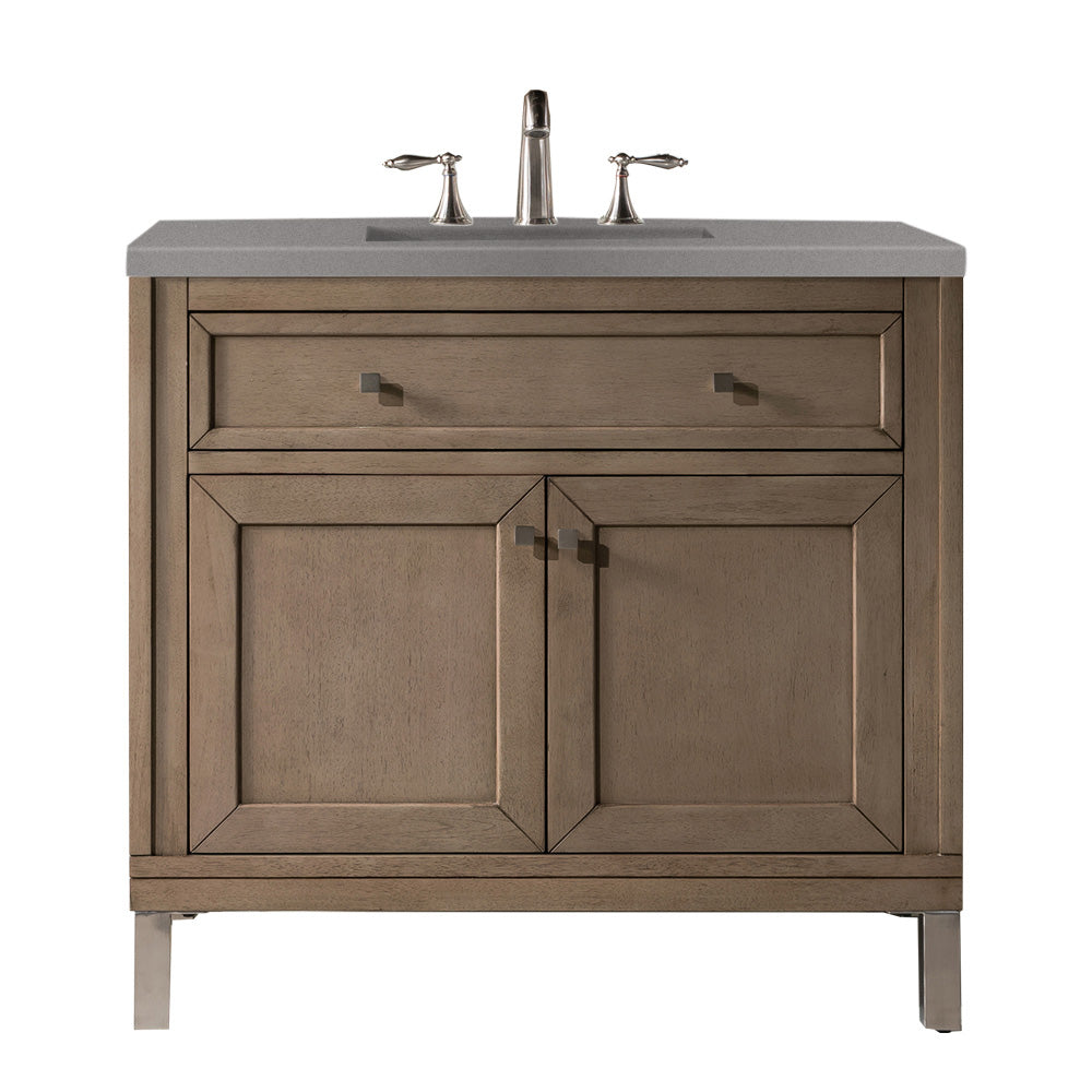 James Martin Chicago 36" Whitewashed Walnut Single Vanity with 3 CM Countertop - Luxe Bathroom Vanities