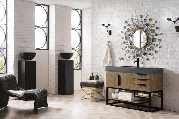 James Martin Columbia 48" Single Vanity with Glossy Composite Top and Base Metal - Luxe Bathroom Vanities
