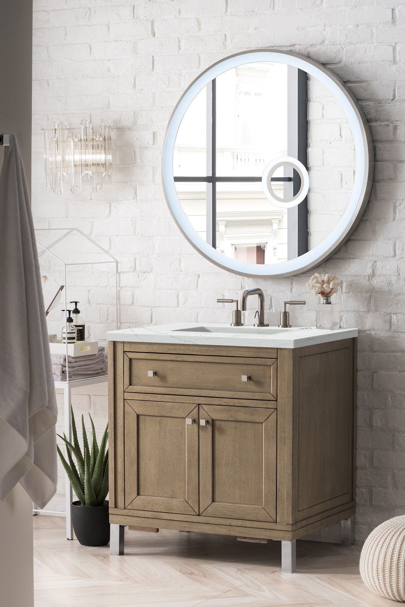 James Martin Chicago 30" Whitewashed Walnut Single Vanity with 3 CM Countertop - Luxe Bathroom Vanities