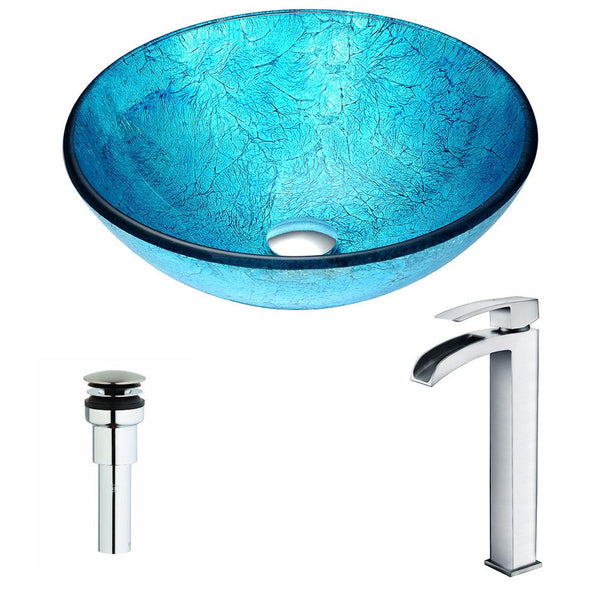 Accent Series Deco-Glass Vessel Sink in Blue Ice with Key Faucet - Luxe Bathroom Vanities