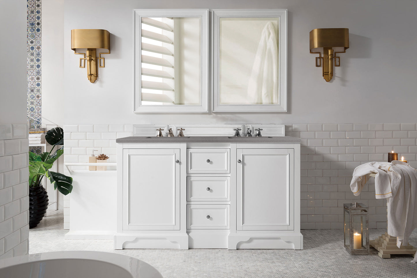 James Martin De Soto 60" Bright White Double Vanity with 3 CM Countertop - Luxe Bathroom Vanities