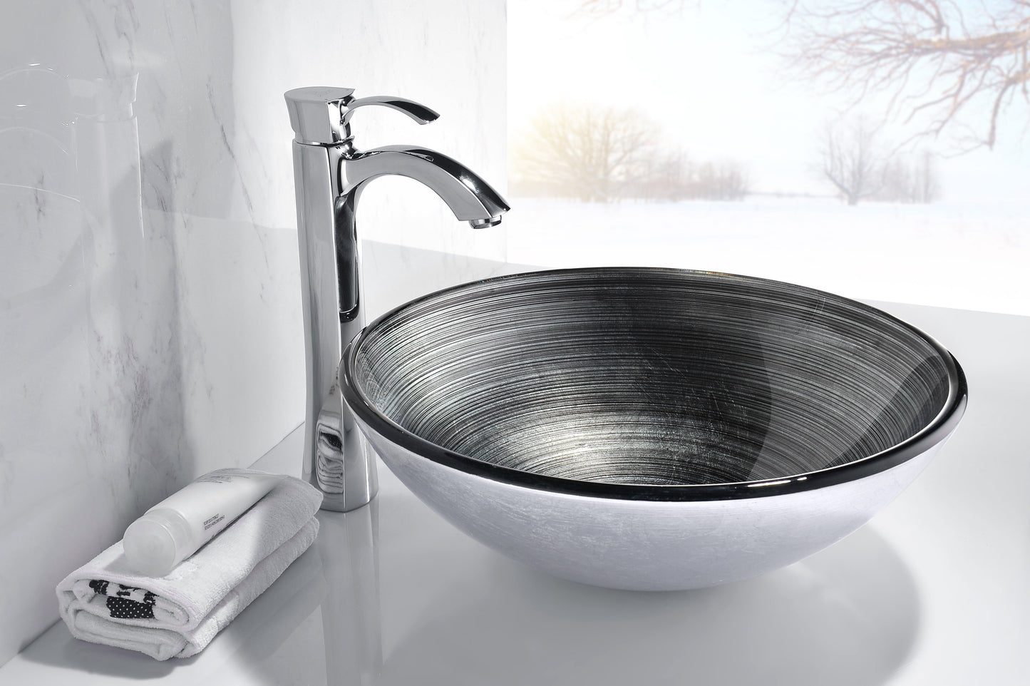 Stellar Series Deco-Glass Vessel Sink in Precious Storm - Luxe Bathroom Vanities