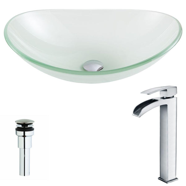 Forza Series Deco-Glass Vessel Sink in Lustrous Frosted with Key Faucet - Luxe Bathroom Vanities