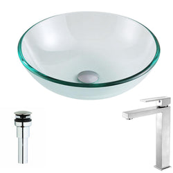 Etude Series Deco-Glass Vessel Sink in Lustrous Clear with Enti Faucet - Luxe Bathroom Vanities