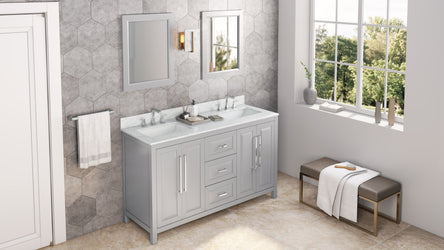 Hardware Resources Jeffrey Alexander 60" Cade Vanity, double bowl, undermount rectangle bowl - Luxe Bathroom Vanities