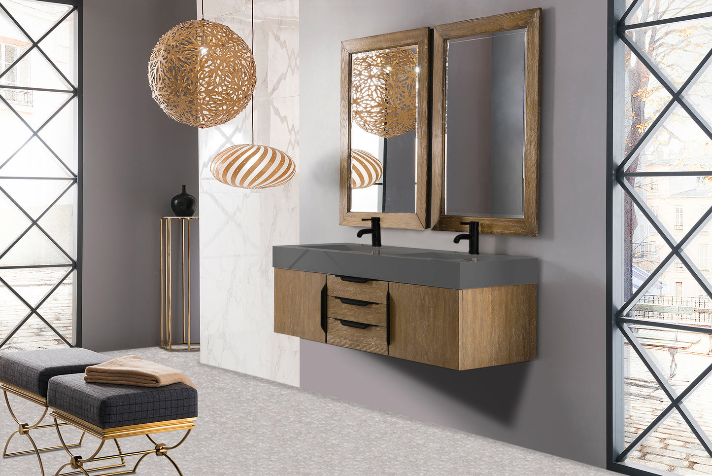 James Martin Mercer Island 59" Double Vanity with Glossy Composite Top - Luxe Bathroom Vanities