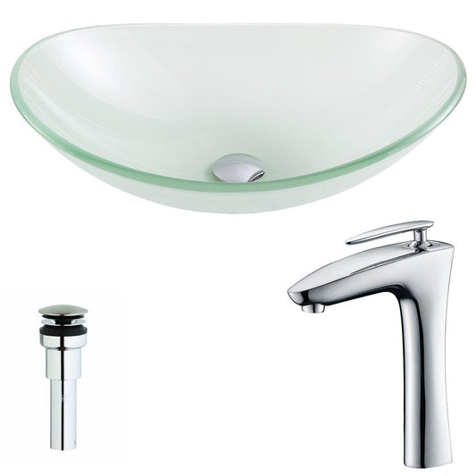 Forza Series Deco-Glass Vessel Sink in Lustrous Frosted with Crown Faucet in Chrome - Luxe Bathroom Vanities
