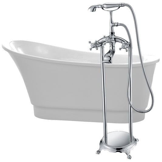 Prima 67 in. Acrylic Flatbottom Non-Whirlpool Bathtub in White with Tugela Faucet in Polished Chrome - Luxe Bathroom Vanities Luxury Bathroom Fixtures Bathroom Furniture