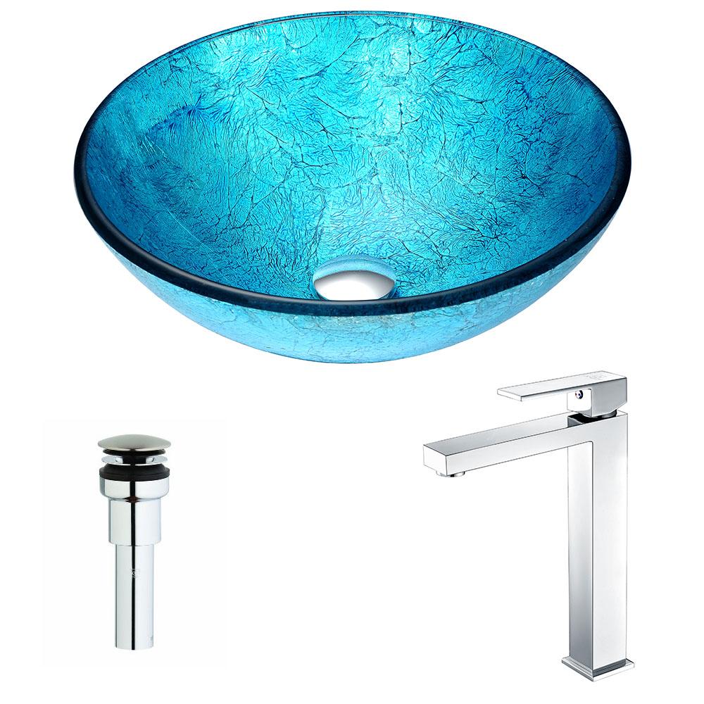 Accent Series Deco-Glass Vessel Sink in Blue Ice with Enti Faucet - Luxe Bathroom Vanities