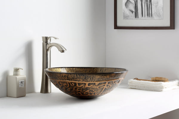 Alto Series Deco-Glass Vessel Sink in Lustrous Brown - Luxe Bathroom Vanities
