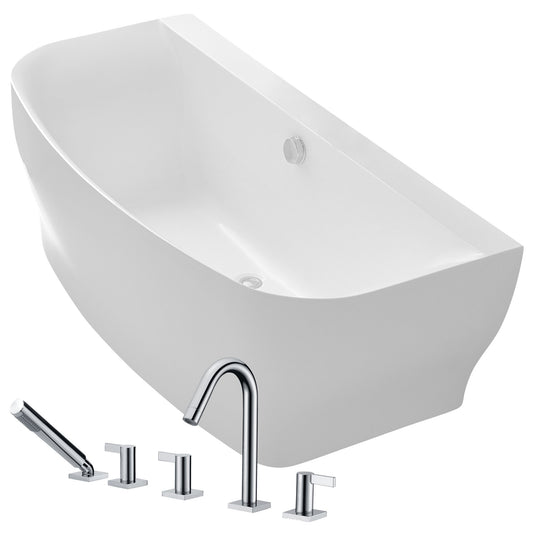 Bank 64.9 in. Acrylic Flatbottom Non-Whirlpool Bathtub in White with Snow Faucet in Polished Chrome - Luxe Bathroom Vanities Luxury Bathroom Fixtures Bathroom Furniture