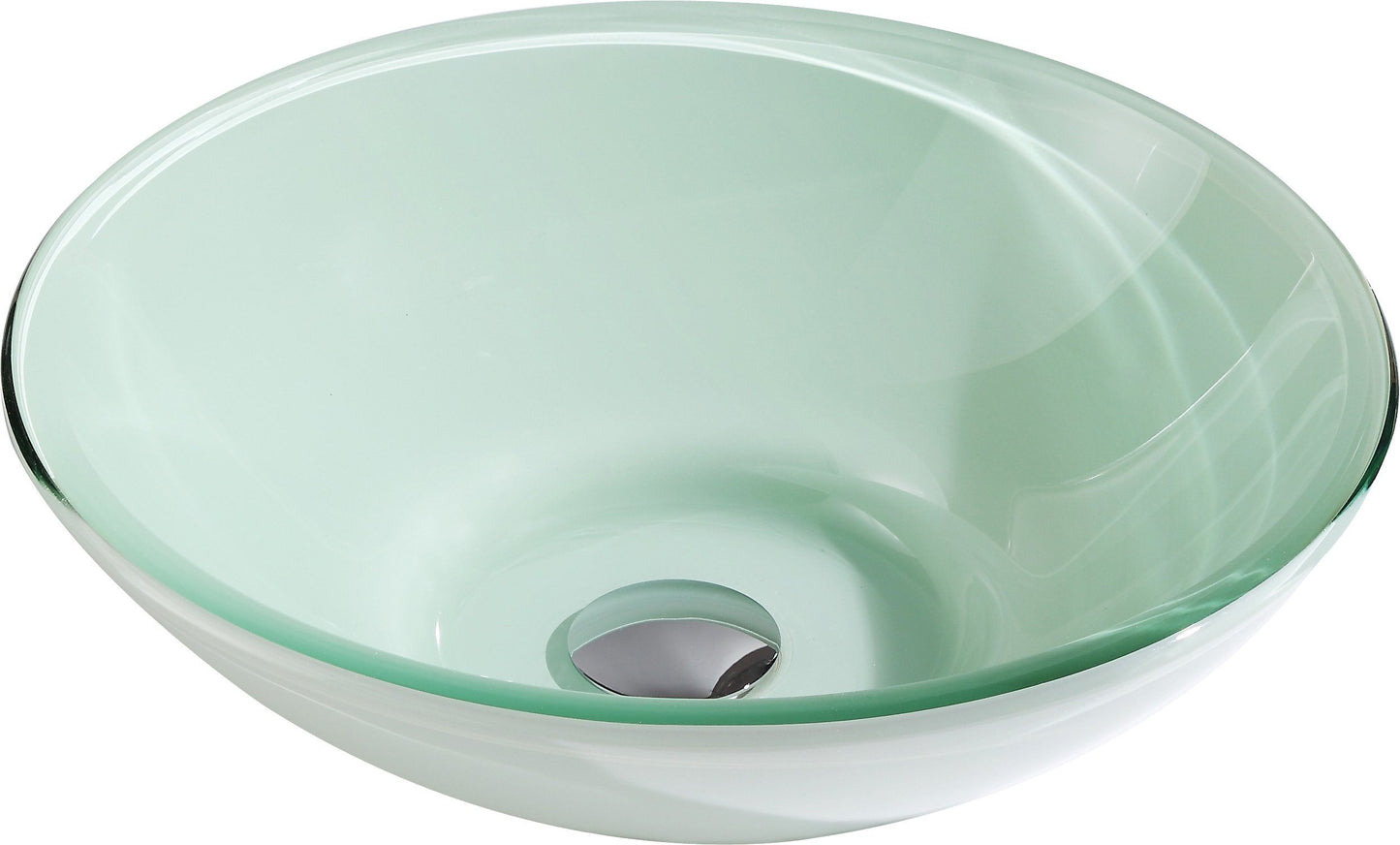 Sonata Series Deco-Glass Vessel Sink in Lustrous Light Green with Fann Faucet in Brushed Nickel - Luxe Bathroom Vanities